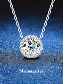 BLOVEMEE 1件时尚奢华925银1-2克拉莫桑石吊坠项链，适合女性日常佩戴、派对、节日、情人节、母亲节、结婚纪念日等场合，是馈赠佳品。 - 銀色 - 查看 5