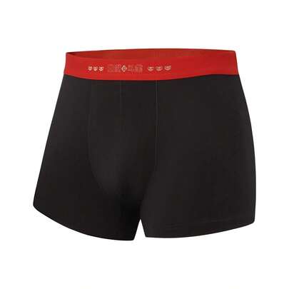  LI-NING Men's Boxer Briefs, Chinese New Year Lucky Red Dragon Print Cotton Underwear with "Daily Fortune" Waistband