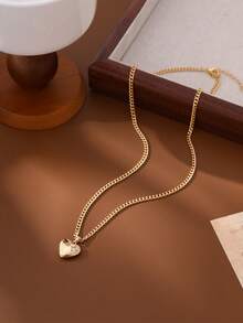 1 chiếc dây chuyền mặt hình trái tim sang trọng, kiểu dáng phóng đại, trang sức thời trang - Vàng - Xem 2
