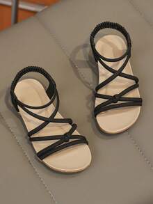 1 đôi dép xăng đan hở mũi kiểu retro cho trẻ em, dép đi biển thoáng khí thời trang mới mùa hè, đế mềm chống trơn trượt. - màu đen - Xem 5