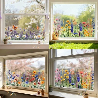 1/3 Stück Wildblumen Schmetterling Statische Klebefolie für Fenster, Sichtschutz dekorative Glasaufkleber, Fensterbild ohne Klebstoff Anti-Kollisions-Aufkleber für Heim, Küche, Büro, Badezimmer Fenster Dekoration Zubehör.