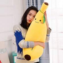 超柔软香蕉毛绒抱枕娃娃长款抱枕填充水果系列装饰客厅卧室午睡枕，可爱表情香蕉娃娃儿童安抚娃娃家居装饰节日礼物 - 黃色 - 查看 4