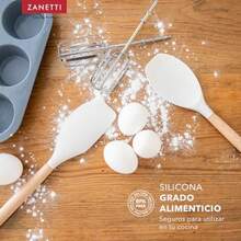 Juego 11 utensilios cocina silicona y madera con cubeta almacenamiento - Blanco - Ver 3