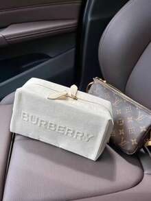 Burberry Beige Canvas Cosmetic Pouch - 1-Piece Zippered Makeup Bag With Embossed Logo & Leather Zipper Pull, Luxury Designer Travel Toiletry Organizer For Daily & On-The-Go Use - Beige - View 2