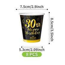 30th Birthday Black & Gold Disposable Plate, Napkin, Cup Set, Serves 8 Guests, Suitable For Birthday, Wedding, Party, Family Picnic - Multicolor - View 10