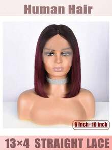 【短发假发】13x4蕾丝前假发，真人发波波头假发，女士款 - 200%密度，打造逼真前额效果，直发，发际线和分缝无需胶水固定，直发波波头真人假发，短款波波头假发，#1/99J色，200%蕾丝前假发，直发真人发假发，13x4透明蕾丝前假发，女士款，预先拔毛，自然发际线，渐变纹理，适合爱美人士 - S1/99J - 查看 9