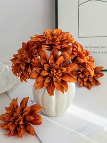 5 PIEZAS Flores artificiales de dalia simuladas de color champán con tallo, flores artificiales de seda, adecuadas para decoración del hogar, centro de mesa de comedor de primavera, centro de decoración de jardín al aire libre, fiestas, regalos, flores de muñeca de novia, decoración del Día de San Valentín y Día de la Madre, decoración de ramo de boda DIY y corona de flores - naranja - Ver 2