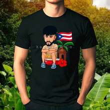 Puerto Rico T-Shirt Cartoon Style Garita PR Flag Hibiscus Tee Boricua Streetwear F - 黑色 - 查看 1