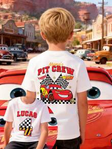 Disney Boys' T-Shirt Featuring A Creative Cartoon Print Of Lightning McQueen From Cars. Made From Soft, Comfortable, And Breathable Fabric, It's Perfect For Everyday Wear, Outings, And Activities-Making It An Ideal Gift For Kids. - White - View 1