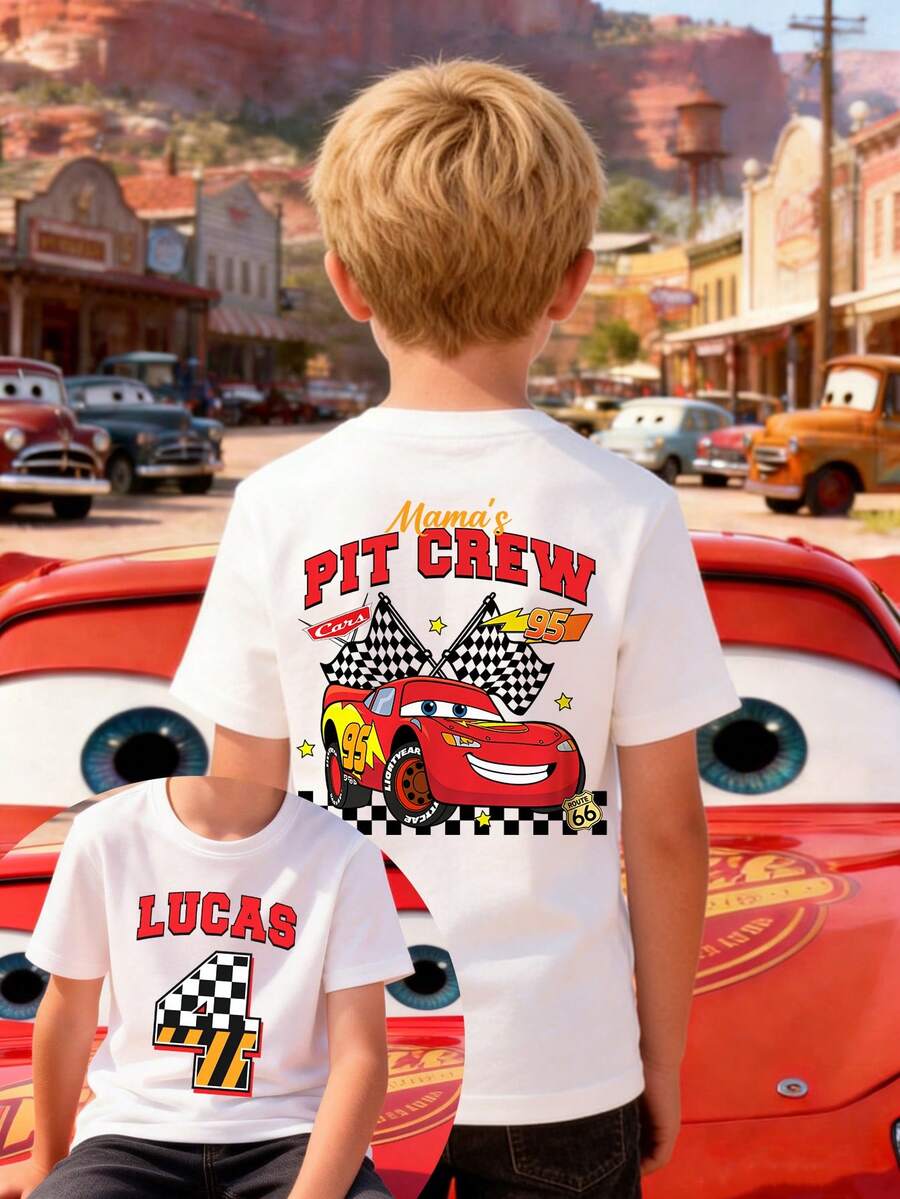 Disney Boys' T-Shirt Featuring A Creative Cartoon Print Of Lightning McQueen From Cars. Made From Soft, Comfortable, And Breathable Fabric, It's Perfect For Everyday Wear, Outings, And Activities-Making It An Ideal Gift For Kids. - White - View 1