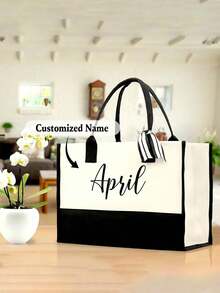 Personalized Canvas Beach Bag Tote Bag, Letter Print Tote Bag, Bridesmaid Gift Beach Bag, Customized Beach Bag, Women's Gift, Bride & Bridesmaid Customized Bag - Multicolor - View 11