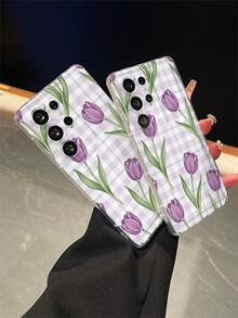 1个格子郁金香图案透明防摔手机保护壳，TPU材质，适合作为节日礼物送给男士和女士，兼容三星手机 - 彩色 - 查看 8