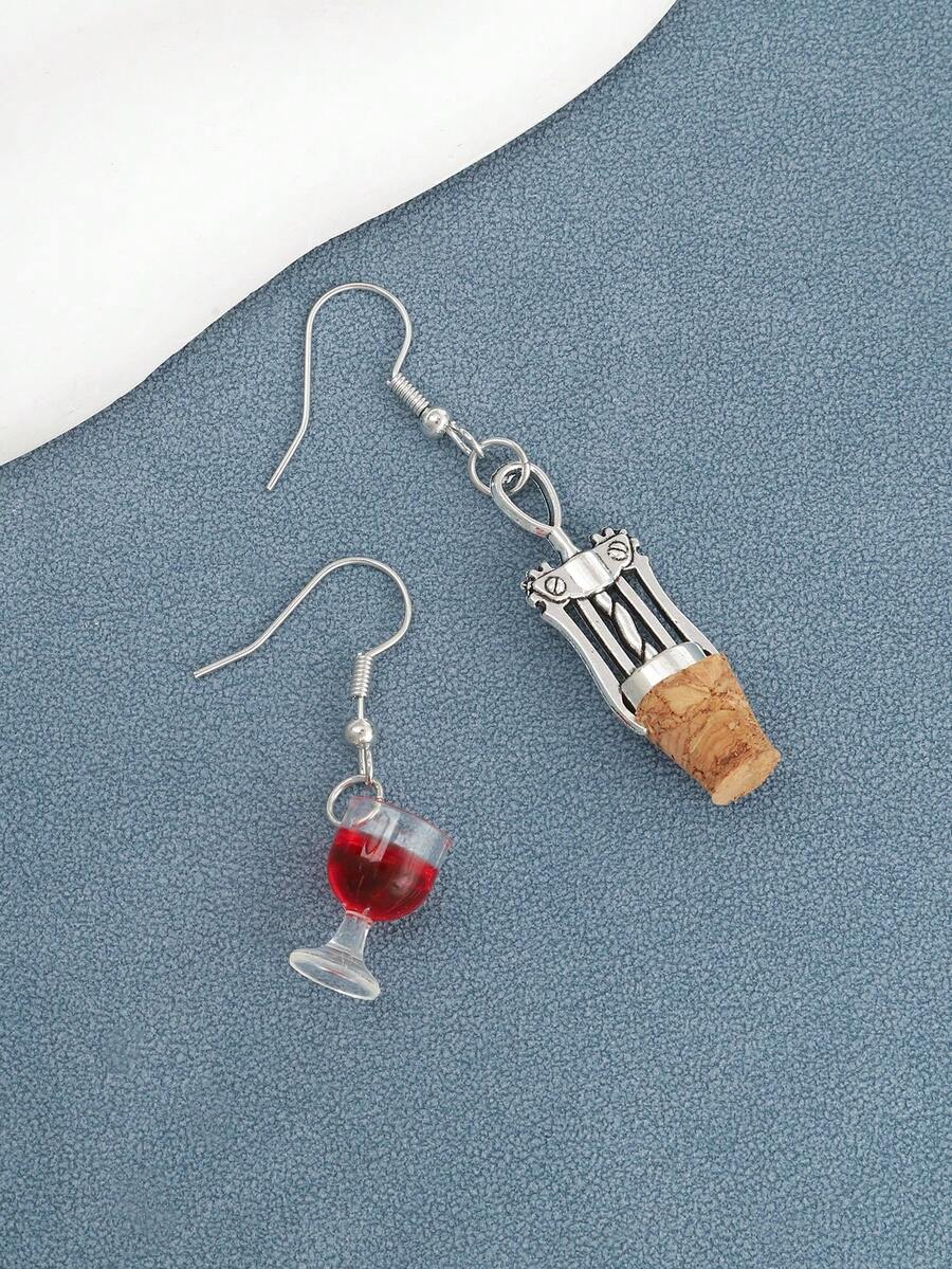 1 Pair Acrylic Bottle Opener & Wine Glass Earrings, Suitable For Celebration, Party, New Year, Birthday/Anniversary - Multicolor - View 1