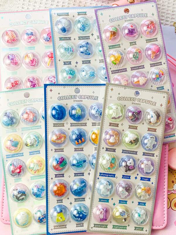 3D Creative Space Food Cartoon Round Embossed Stickers, Suitable For Scrapbooking, DIY Journals, Cute Stationery Stickers Decoration - Gifts. The Perfect Choice For Home Decor, Party Decor, Birthday Gifts, And Various Holiday Gifts.