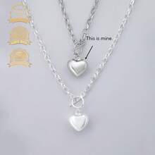 1pc Fashionable & Elegant 925 Silver Polished Heart Shaped Vintage Pendant Necklace, Versatile For Women, Suitable For Daily Wear, Vacation, And Gift - Silver - View 3