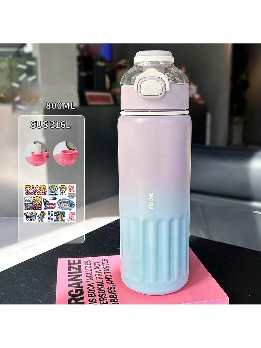 Large Capacity Fresh Sports Straw Water Bottle, Simple Student Insulated Cup, Portable Outdoor Fitness Cup With Flip-Top Lid - M-209W Purple - View 1