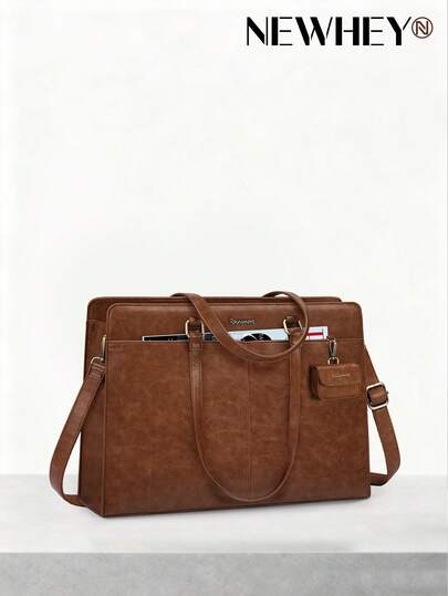 NEWHEY Laptop Bag For Women 15.6 Inch Work Tote Bags Waterproof PU Leather Handbag Shoulder Bags Business Office School Briefcase