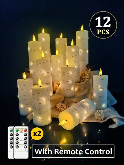 4/8/12 Pcs Fairy Lights With Remote Control, Timed/Remote Function, Battery Powered, Embedded Flickering Lights String, Flameless Candles, Suitable For Tabletop Centerpiece Decor, Home, Halloween, Christmas, Valentine's Day, Birthday, Wedding, Party, Various Holiday Atmosphere Lights