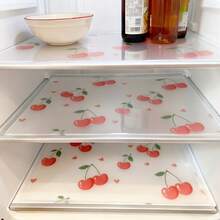 1 Stück wasserdichte Kühlschrankunterlage - feuchtigkeitsbeständig, rutschfest, waschbar, wiederverwendbar. Hergestellt aus EVA-Material, dekoriert mit frischen Kirsch- und transparenten Gänseblümchen-Mustern, geeignet für Kühlschrank und Küchendekoration, kann auch als Kühlschrankunterlage, Schubladenunterlage, Schuhschrankunterlage und Schrankmatte verwendet werden, kann frei zugeschnitten werden. - Verschiedenfarbig - Übersicht 3