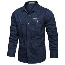 Cross-Border Plus Size Summer Military Short Sleeve Shirt Men's Workwear Cotton Work Shirt Outdoor Loose Men's Shirt Non-Iron - Dark Blue 1388 Long-sleeved Shirt - View 8
