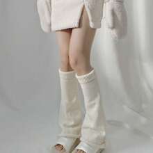 1 Pair Of Solid Color Acrylic Knit Wide-Leg Warm Casual Cute Leg Warmers And Foot Warmers Suitable For Autumn And Winter. - 米色 - 查看 3