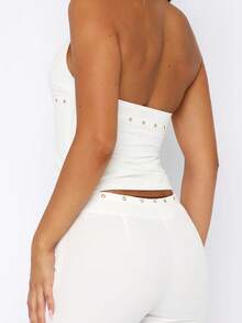 Women Halter Top, Sleeveless Tops Backless Hollowed Slim Summer Vest For Club Party - 白色 - 查看 3
