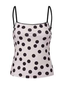 Women Tank Tops Sleeveless Adjustable Spaghetti Strap Dot Print Summer Slim Fit Vest Shirts - White - View 1
