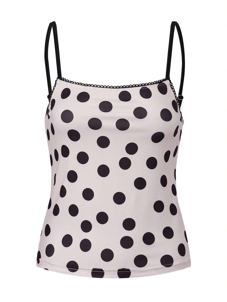 Women Tank Tops Sleeveless Adjustable Spaghetti Strap Dot Print Summer Slim Fit Vest Shirts - White - View 1
