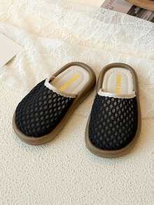 1 Pair 2026 Summer New Kids Lace Slippers, Girls' Soft Bottom Breathable Closed Toe Mules, Fashionable Casual Shoes - Black - View 4