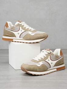 JOMIX Chaussures à lacets pour hommes, décontractées et élégantes, sportives et plates, adaptées à un usage quotidien et aux activités sportives, disponibles en plusieurs couleurs. - Camel - Voir 3