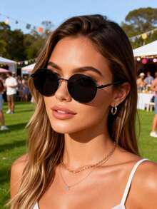 2 件装女士镜面飞行员太阳镜框波西米亚风时尚户外防护旅行日常配饰 - 1pc 黑框灰片 - 查看 4