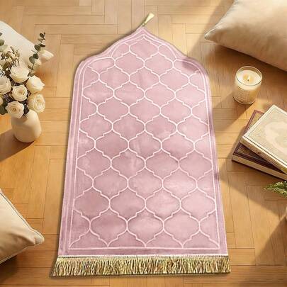 1 Stück Flanell geprägte dicke & weiche Gebets-Matte, rutschfest & leicht zu reinigen große Teppich-Matte mit Quasten