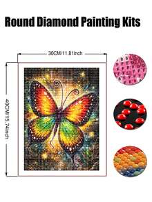 彩色蝴蝶钻石画套装，适合成人，全钻钻石点画，适合初学者，圆形5D钻石画宝石艺术绘画套装DIY工艺品 - 彩色 - 查看 8