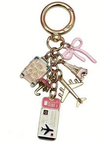 女士单肩包旅行配件钥匙扣，户外机票旅行吊坠，蝴蝶结钥匙扣，旅行饰品，旅行钥匙扣，旅行必备，飞机包吊坠，包包挂饰，包包装饰品，链条包吊坠，装饰链，钥匙扣 - 彩色 - 查看 6