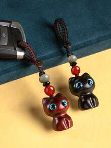 猫形幸运饰品，手工檀香木钥匙扣，猫形钥匙圈，木质汽车钥匙扣，包包挂件，钥匙链，汽车钥匙扣，手机挂绳，手工编织手机链，幸运钱包挂件，送给朋友、家人、派对礼品、活动纪念品、蘑菇爱好者和圣诞节的绝佳礼物 - 彩色 - 查看 5