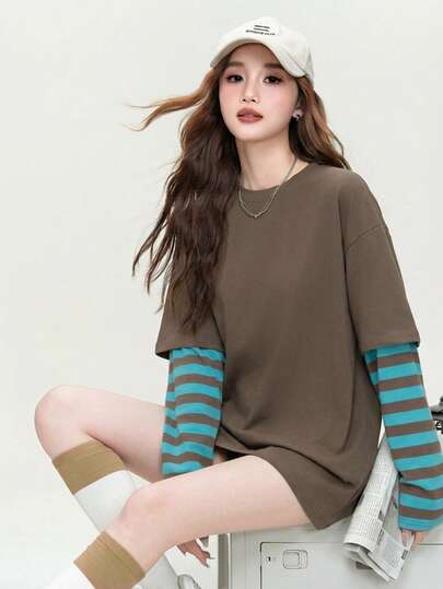 Camiseta de manga larga holgada de estilo universitario versátil, nueva llegada de primavera