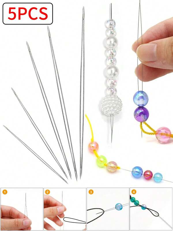 5PCS/Set Big Eye Beading Needles - Easy Threading Tools For Handmade Jewelry Crafting, Versatile & Durable