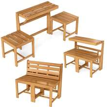 3-In-1 Outdoor Acacia Wood Loveseat Bench Furnitur With Slatted Seat For Garden - Natural - View 9