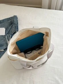 New Canvas Bag For Women, Large Capacity Shoulder Bag With Wide Strap, File Bag, Fashion Sweet Commuter Tote Bag - Multicolor - View 10