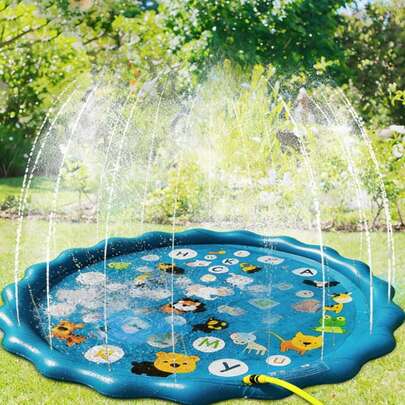 直径1米的充气PVC户外水雾垫，戏水垫，草坪游戏垫，海豚图案戏水喷水垫，便携式可折叠充气戏水垫，适用于草坪、公园和后院，夏季保持凉爽