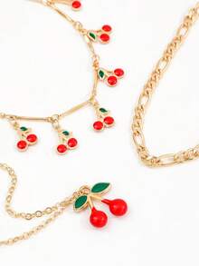 3pcs/Set Fashionable Charming Red Cherry Anklet, Adjustable Chain Bracelet Jewelry, Beach Party Gift For Women - Yellow Gold - View 4