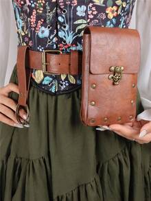 1个维京风格黑色PU皮革腰包，带金属扣 - 中世纪角色扮演节日腰包 - A - 查看 2