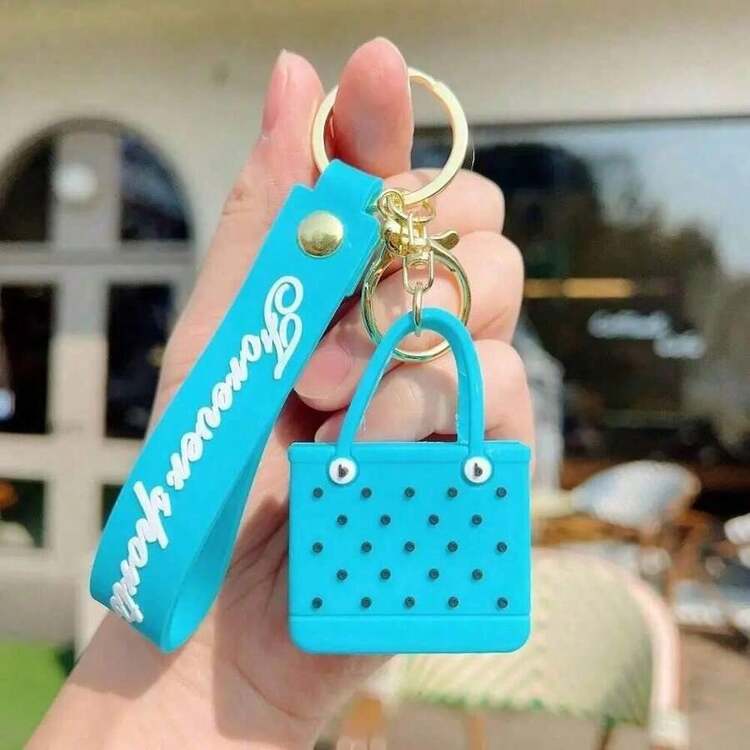 Cute Beach Hole Keychain Portable Simple Mini Car Key Chain Soft Silicone Fashion Seaside Big Basket Hanging Ornaments Bag PZPW - Màu xanh lam - Xem 8