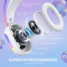 MARVO Over-Ear Gaming Headset - RGB Illuminated Earcups And Headband, Wired USB + 3.5mm Dual Plugs, 50mm Drivers, Dual Headband PU Ear Pads, External Microphone With Blue Light, Omnidirectional Microphone, Earcup Volume Control, Suitable For Gaming/Office/Study. - 白色 - 查看 2