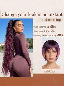 30 Inch Clip-On Ponytail Wig, Wavy Fluffy Long Curly Synthetic Fiber High Ponytail, Braided Curly Ponytail, Suitable For Women Party, Holiday Gift, Music Festival, Party Hair Accessories, Everyday Wear, Hair Salon Use, Cosplay, Wedding, Y2K, Lolita, JK, Suitable For Thin Hair, Beginners And All Skin Tones, New Year And Valentine's Day Gift, Hair Accessory - Multicolor - View 8