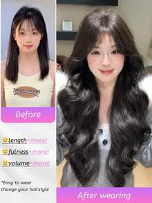1 Piece Of Heat-Resistant Synthetic Wig. Features A Black To Brown Ombre Color And A Middle Part Style. Made Of Fiber Material, It Looks Natural And Realistic, Perfect For Daily Wear. (Accessories Not Included) - Black-brown - View 5