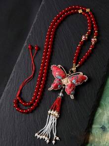 1pc Asymmetrical Pattern Beaded Butterfly Pendant Necklace, Suitable For Daily Wear, Gifts, Parties, Festivals, Weddings - Multicolor - View 8