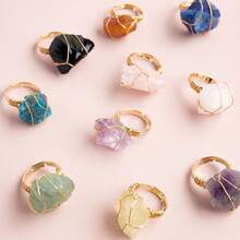 12pcs Natural Crystal Amethyst Raw Stone Ring Box Quartz Minerals Jewelry Quartz Women Fashion Ring Reiki Healing Jewelry Mother's Day Gift - 12-piece Ring Set - View 9