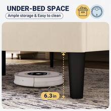 Allewie Full/Queen/King Size Bed Frame With Adjustable Velvet Upholstered Headboard, Rivet-Style Nailhead Trim Detail Platform Bed Frame, Wooden Slat Support, No Box Spring Needed, Easy Assembly, Cream White - Cream White - 查看 6