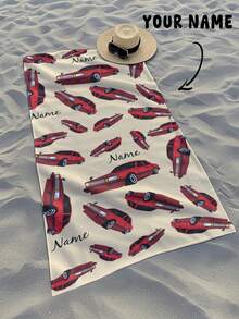 1pc Personalized Car Pattern Custom Beach Towel, Customized Bath Towel, Kids Towel, Pool Towel, Bathroom Towel, Vacation Gift, Beach Towel, Outdoor Travel, Beach Essential - Multicolor - View 5